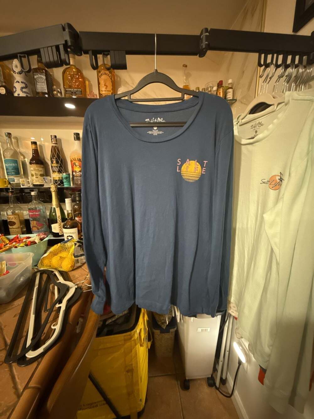 Salt Life Live Salty Blue Palm Tree Sunset Long Sleeve Graphic T-Shirt XLG
